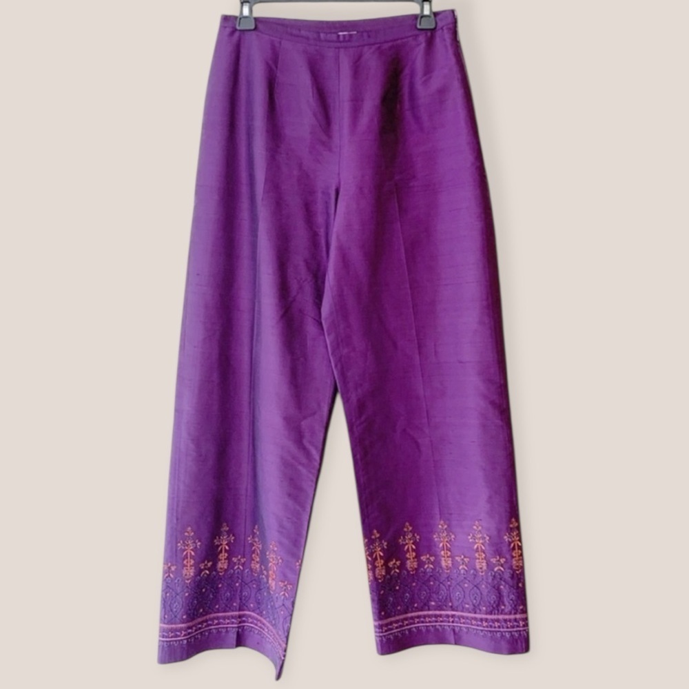 💜 LOFT Purple Silk-Blend Embroidered Pants — Regal Luxe Statement Trouse